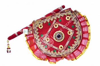 Fan - Tissue - Chamki with Embroidery Zari ( Red Colour ) 