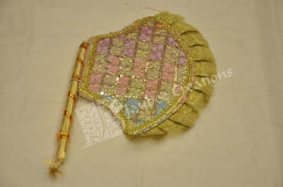 Fan - Chamki with Embroidery Flowers