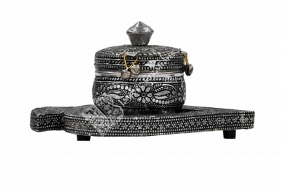 Dry Fruit Box - Steel Leaf Tray Meenakari Plain