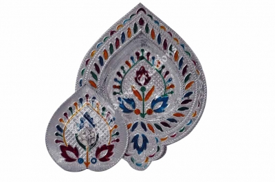 Dry Fruit Box - Wood Leaf Meenakari Silver