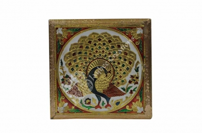 Dry Fruit Box - Wood Square Meenakari Gold ( Medium )