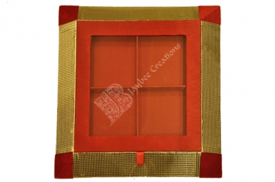 Dry Fruit Box - Cardboard Square 4 partition Leather Patch