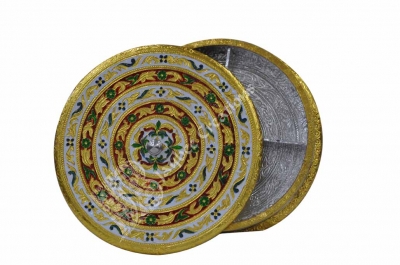 Dry Fruit Box - Wood Round Meenakari