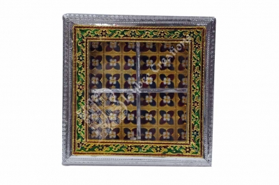Dry Fruit Box - Wood Square Meenakari With 4 partitions