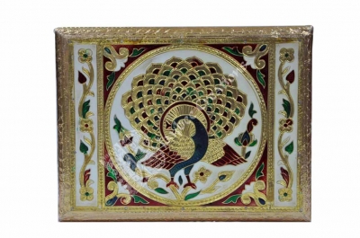 Dry Fruit Box - Wood Rectangle with Peacock