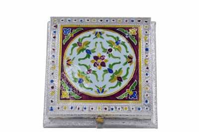 Dry Fruit Box - Wood Square Meenakari