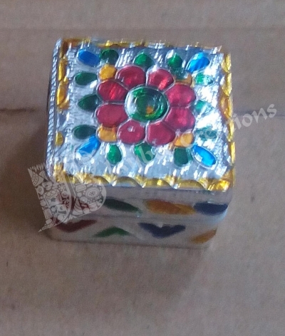 KumKum Box - Meenakari Plastic Square  Silver