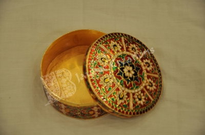 KumKum Box - Brass Round Meenakari ( Large Size  ) 