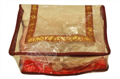 Saree Bag - Transparent- Red, Satin