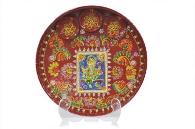 Aarthi Plates - Steel Round Painted with Stone work