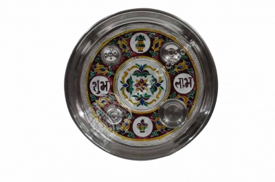 Aarthi Plates - Steel Round Painted with Stone work