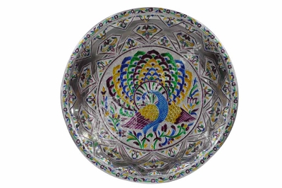 Tray - Steel Round Meenakari ( Large ) 