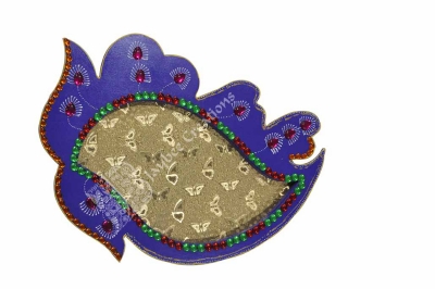 Tray - Wood Leaf Painted with Stone work