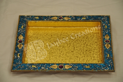 Tray - Wood Rectangle Stone Work 