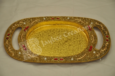 Tray - Wood Oval Stone & Beads