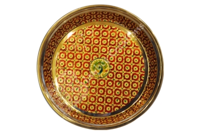 Tray  - Metal Round Meenakari Red & Gold with Peacock 
