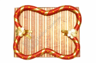 Tray - Wood Rectangle Zig Zag Gold Flower