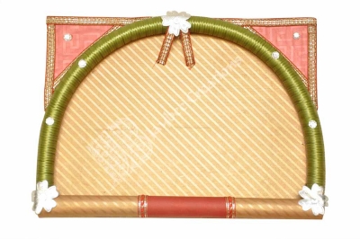 Tray - Wood Semicircle Gold Flower