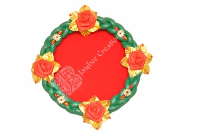 Tray - Wood Round Rose Flower with Stone