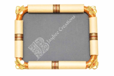 Tray - Wood Rectangle Gold Flower with Zari