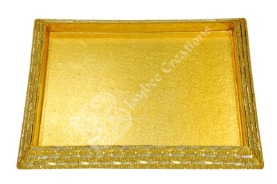 Tray - Wood Rectangle Mirror Work 18*24" Silver