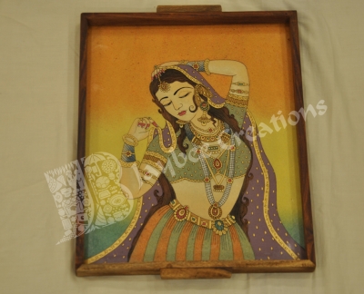 Tray - Wood Glass Rectangle Marble Painted
