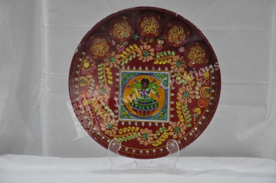 Aarthi Plates - Steel Round Painted with Stone