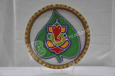 Aarthi Plates - Steel Round Ganesh Bead work