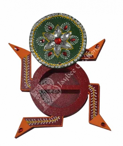 Gift Items - Wood Swathik, Painted with Stone with 2 partition