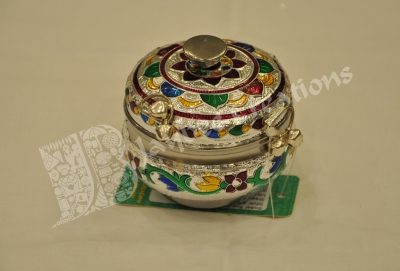 Sweet Box - Steel Meenakari Round - Silver Colour 